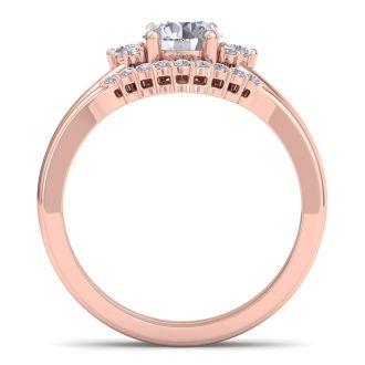 Estate Jewelry 1-1/5 Carat Moissanite Bridal Set With Crown In 14 Karat Rose Gold, Size 7