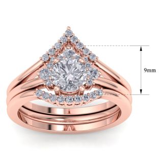 Estate Jewelry 1-1/5 Carat Moissanite Bridal Set With Crown In 14 Karat Rose Gold, Size 7