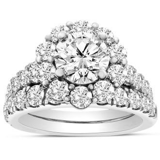 Previously Owned 3 1/4 Carat Round Shape Diamond Bridal Set With One Bands In 14 Karat White Gold