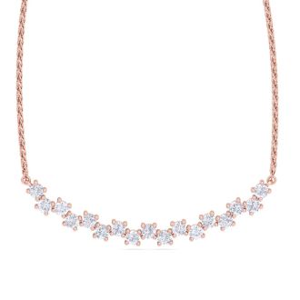 Previously Owned 1 Carat Moissanite Cluster Bar Necklace In 14 Karat Rose Gold, 18 Inches