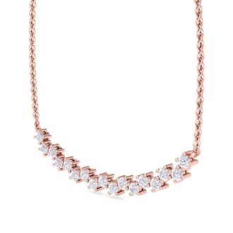 Previously Owned 1 Carat Moissanite Cluster Bar Necklace In 14 Karat Rose Gold, 18 Inches