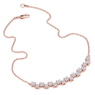 Previously Owned 1 Carat Moissanite Cluster Bar Necklace In 14 Karat Rose Gold, 18 Inches