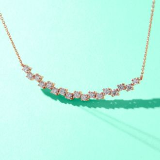 Previously Owned 1 Carat Moissanite Cluster Bar Necklace In 14 Karat Rose Gold, 18 Inches