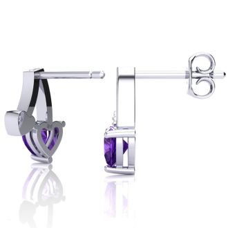 3/4ct Amethyst and Diamond Heart Earrings In 10k White Gold