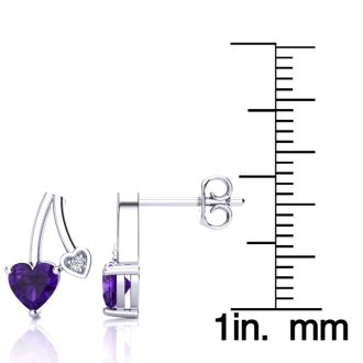 3/4ct Amethyst and Diamond Heart Earrings In 10k White Gold