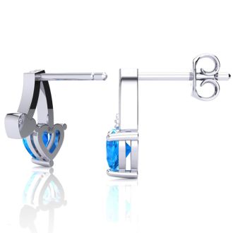 3/4ct Blue Topaz and Diamond Heart Earrings In 10k White Gold