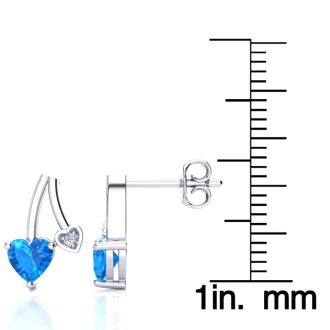 3/4ct Blue Topaz and Diamond Heart Earrings In 10k White Gold