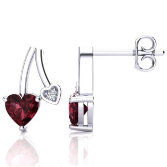Garnet Earrings: Garnet Jewelry: 3/4ct Garnet and Diamond Heart Earrings In 10k White Gold