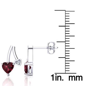 Garnet Earrings: Garnet Jewelry: 3/4ct Garnet and Diamond Heart Earrings In 10k White Gold