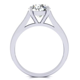 Lab Grown Diamond Engagement Ring; 2 1/2 Carat Round Shape Lab Grown Diamond Engagement Ring In 14 Karat White Gold