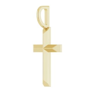 14 Karat Yellow Gold Tailored-Edge Cross Necklace, 18x9mm