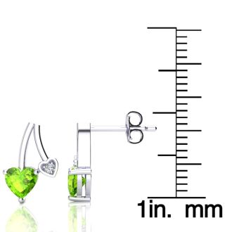 3/4ct Peridot and Diamond Heart Earrings In 10k White Gold