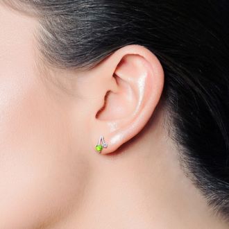 3/4ct Peridot and Diamond Heart Earrings In 10k White Gold