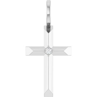 14 Karat White Gold Diamond Cross Necklace, 19x9mm