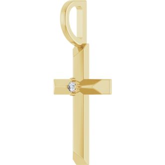 14 Karat Yellow Gold Diamond Cross Necklace, 19x9mm