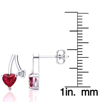 3/4ct Created Ruby and Diamond Heart Earrings In 10k White Gold