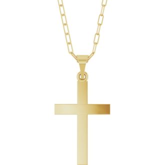 14 Karat Yellow Gold Cross With Paperclip Chain Necklace, 27x13mm