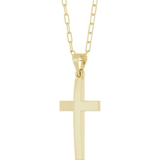 14 Karat Yellow Gold Cross With Paperclip Chain Necklace, 27x13mm