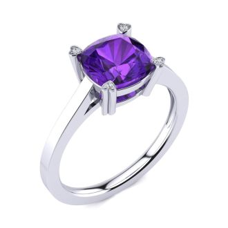 2ct Cushion Cut Amethyst and Diamond Ring in 10K White Gold