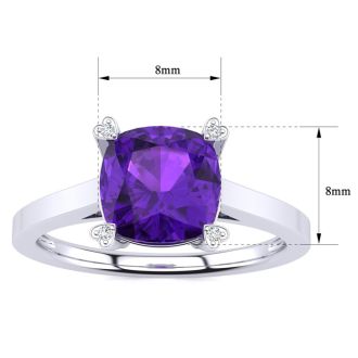 2ct Cushion Cut Amethyst and Diamond Ring in 10K White Gold