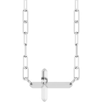 14 Karat White Gold Sideways Cross With Paperclip Chain Necklace, 11x7mm