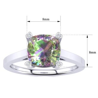 2 Carat Cushion Shape Mystic Topaz With Diamond Prongs in 10 Karat White Gold