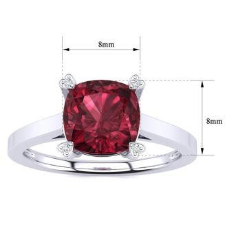 Garnet Ring: Garnet Jewelry: 2ct Cushion Cut Garnet and Diamond Ring in 10K White Gold