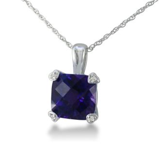 2ct Cushion Amethyst and Diamond Pendant in 10k White Gold