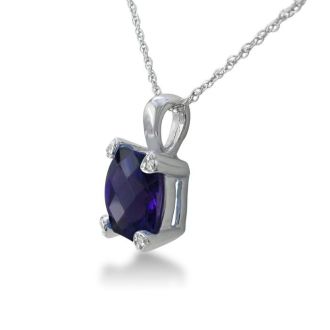 2ct Cushion Amethyst and Diamond Pendant in 10k White Gold
