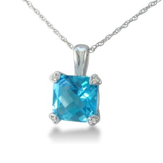 2ct Cushion Blue Topaz and Diamond Pendant in 10k White Gold