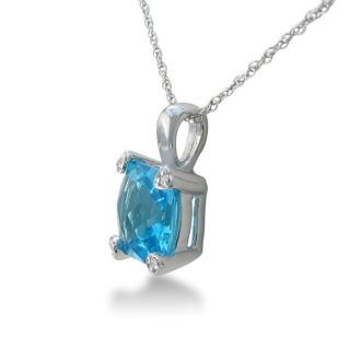 2ct Cushion Blue Topaz and Diamond Pendant in 10k White Gold