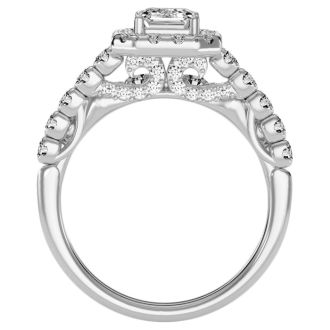 Previously Owned 2 1/2 Carat Emerald Cut Halo Lab Grown Diamond Bridal Set In 14 Karat White Gold, Size 8.5