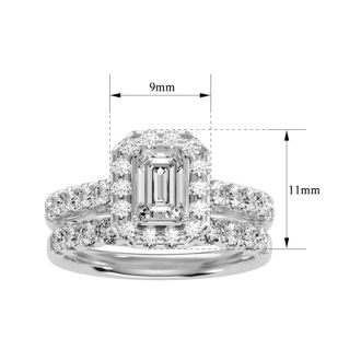 Previously Owned 2 1/2 Carat Emerald Cut Halo Lab Grown Diamond Bridal Set In 14 Karat White Gold, Size 8.5
