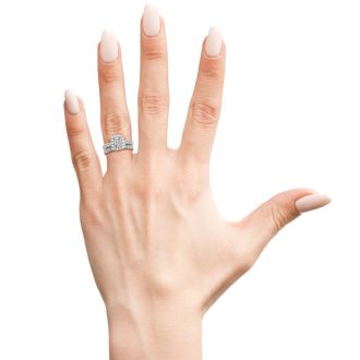 Previously Owned 2 1/2 Carat Emerald Cut Halo Lab Grown Diamond Bridal Set In 14 Karat White Gold, Size 8.5