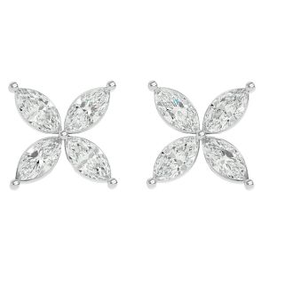 Previously Owned 2 Carat Marquise Shape Diamond Cluster Stud Earrings In 14 Karat White Gold