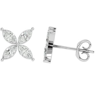 Previously Owned 2 Carat Marquise Shape Diamond Cluster Stud Earrings In 14 Karat White Gold