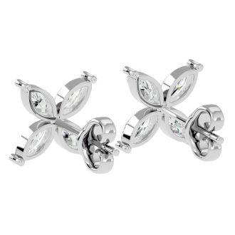 Previously Owned 2 Carat Marquise Shape Diamond Cluster Stud Earrings In 14 Karat White Gold