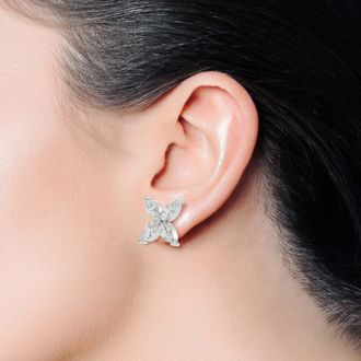 Previously Owned 2 Carat Marquise Shape Diamond Cluster Stud Earrings In 14 Karat White Gold