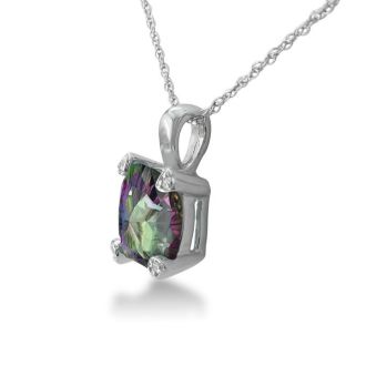 2 Carat Cushion Shape Mystic Topaz Necklace With Diamond Prongs In 10 Karat White Gold, 18 Inches