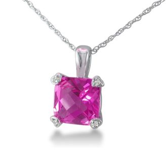 Pink Gemstones 2ct Cushion Pink Topaz and Diamond Pendant in 10k White Gold