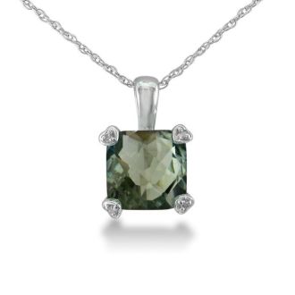 2ct Cushion Green Amethyst and Diamond Pendant in 10k White Gold