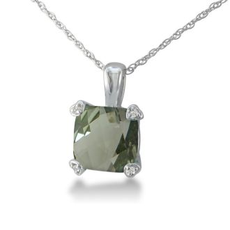 2ct Cushion Green Amethyst and Diamond Pendant in 10k White Gold