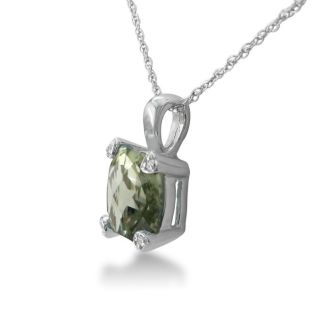 2ct Cushion Green Amethyst and Diamond Pendant in 10k White Gold