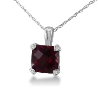 Garnet Necklace: Garnet Jewelry: 2ct Cushion Garnet and Diamond Pendant in 10k White Gold