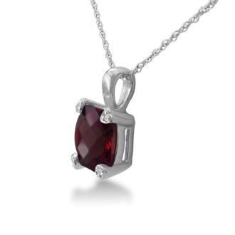 Garnet Necklace: Garnet Jewelry: 2ct Cushion Garnet and Diamond Pendant in 10k White Gold
