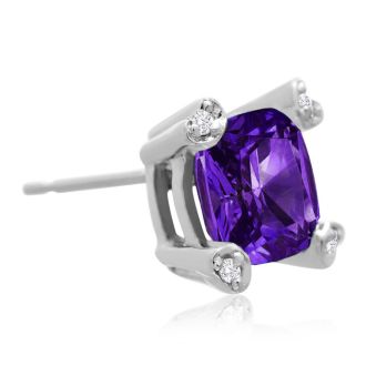 2ct Cushion Amethyst and Diamond Earrings in 10k White Gold