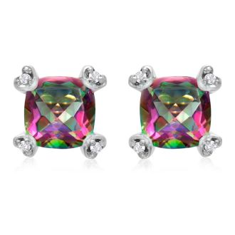2ct Cushion Mystic Topaz and Diamond Earrings in 10k White Gold