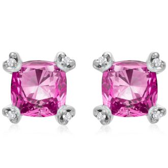 Pink Gemstones 2ct Cushion Pink Topaz and Diamond Earrings in 10k White Gold