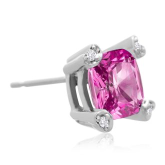 Pink Gemstones 2ct Cushion Pink Topaz and Diamond Earrings in 10k White Gold