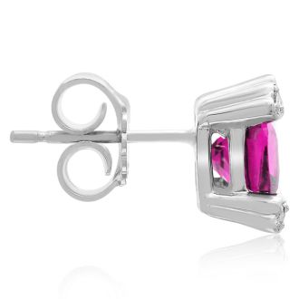 Pink Gemstones 2ct Cushion Pink Topaz and Diamond Earrings in 10k White Gold